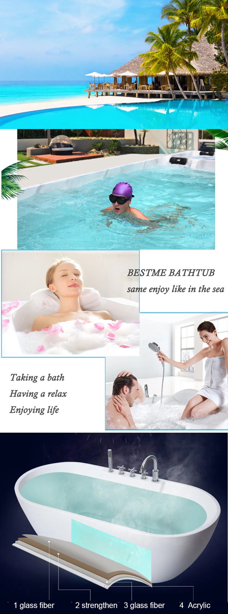 Hot Sale Popular Bathroom Built-in Drop-in Acrylic Bathtub (Bt-G2005)